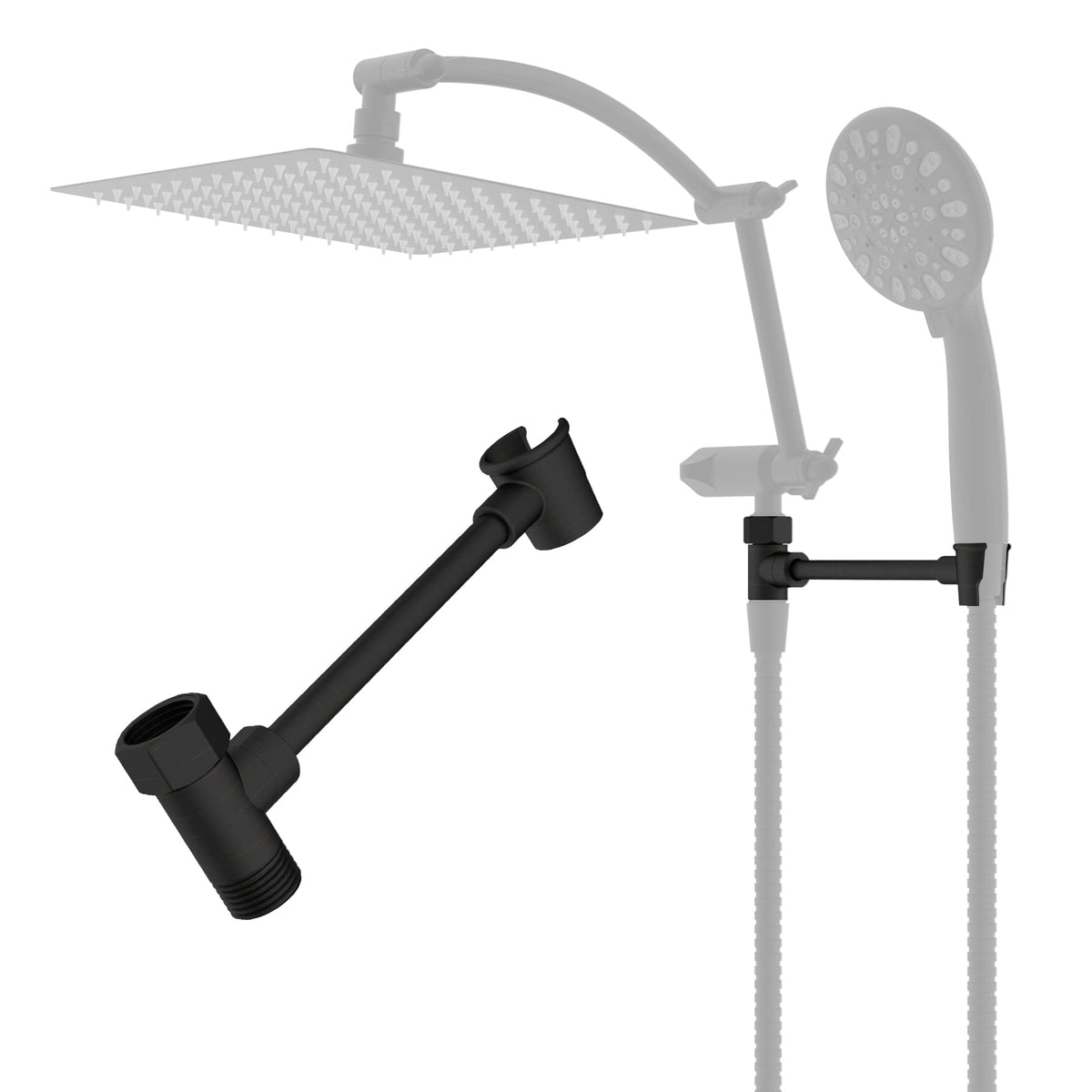 Hibbent All Metal Shower Head Holder - Solid Brass Adjustable Bracket for Handheld Showerhead, Wander, Spray - Shower Arm Mount, Matte Black