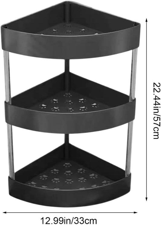 3-Tier Corner Bathroom Counter Organizer, Triangular Vanity Makeup and Skincare Shelf, Lightweight Plastic Perfume Organizer Stand, Countertop Storage Rack for Kitchen Spices (Black)