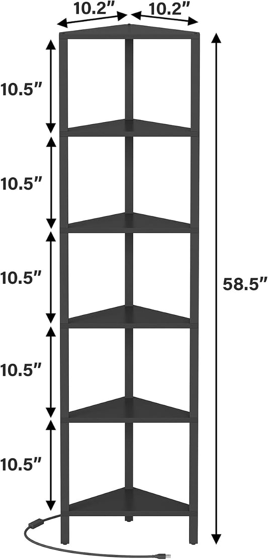 TUTOTAK Corner Shelf with LED Light, 6-Tier Corner Bookshelf