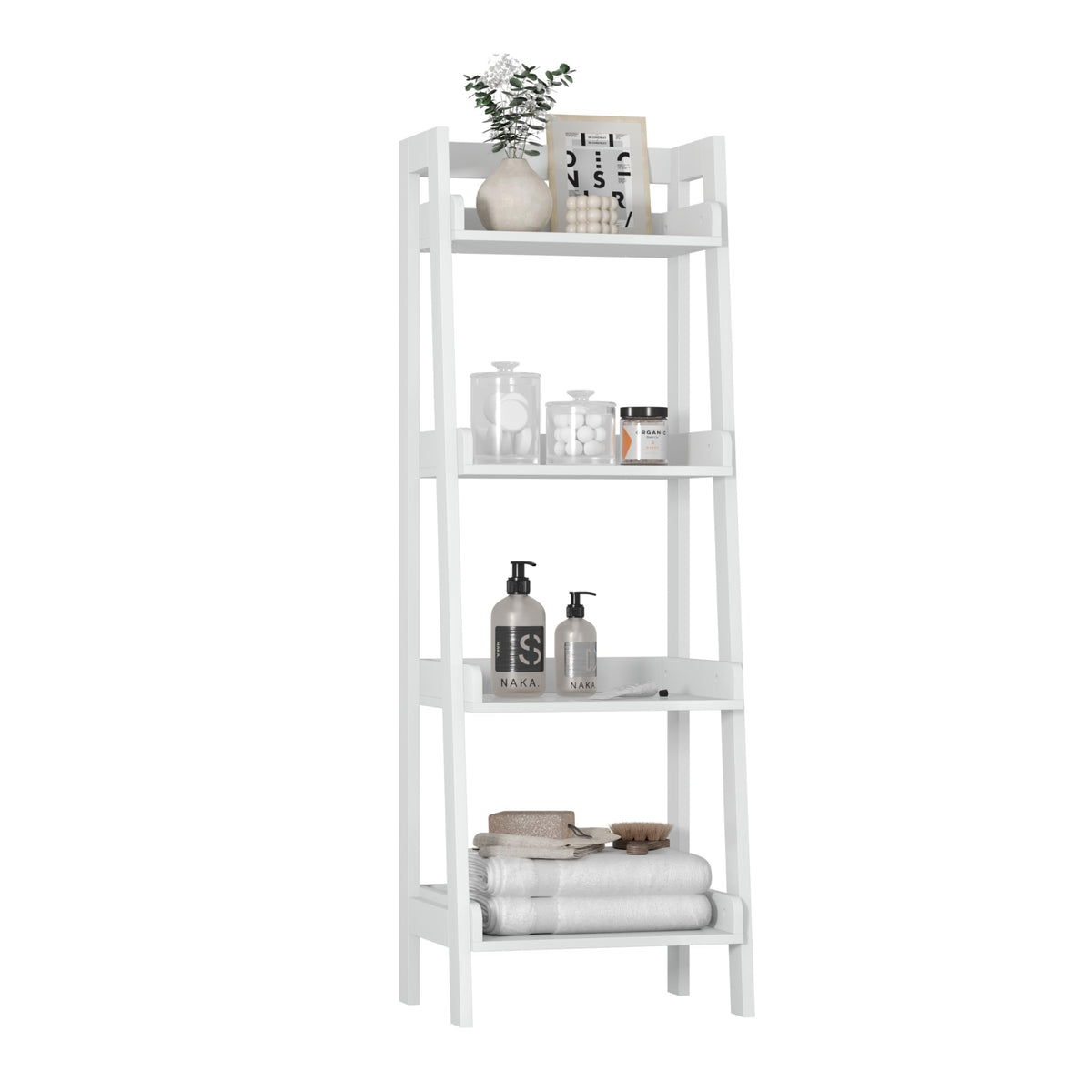 UTEX Bathroom Ladder Shelf, 3-Tier Small Storage Rack, White