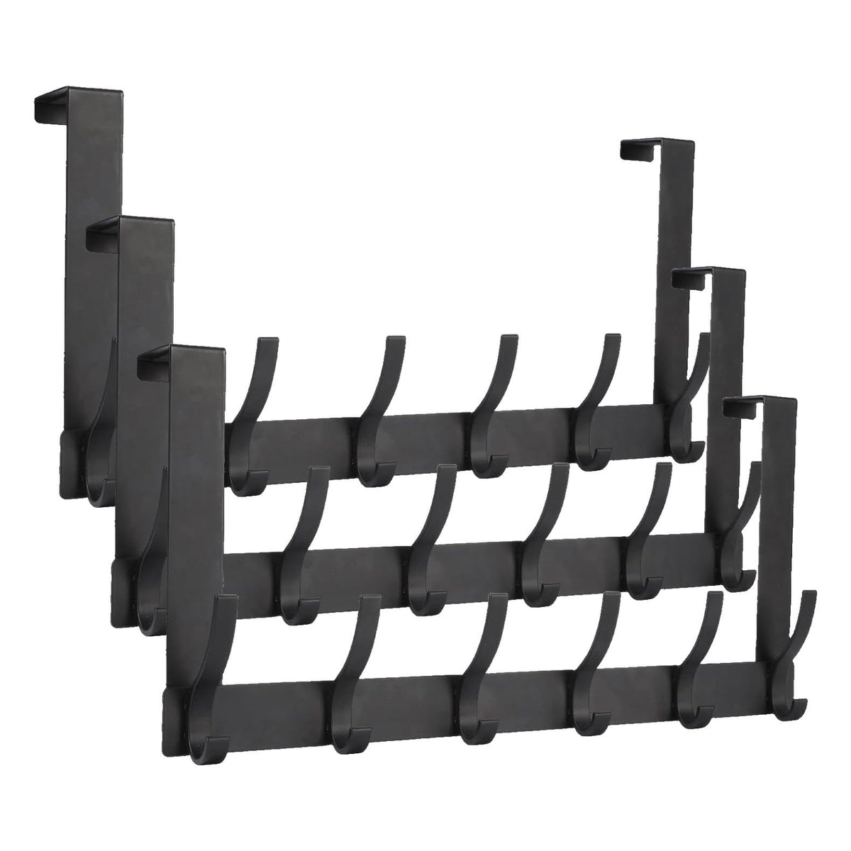 Optish Over The Door Hooks, Door Hanger Hooks for Hanging, Towel Racks for Bathroom with 12 Coat Hook, Coat Rack College Dorm Essentials Bathroom Accessories(1 Pack, Black)