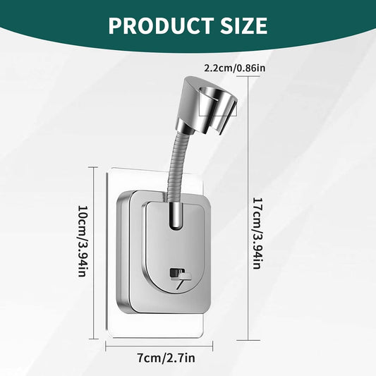 Shower Head Holder Wall Mount, 360° Adjustable Handheld, No-Drill Strong Adhesive Wand Bracket, Waterproof, Fits Handles up to 0.83 in (2.1 cm), Bathroom Accessories, Chrome Finish