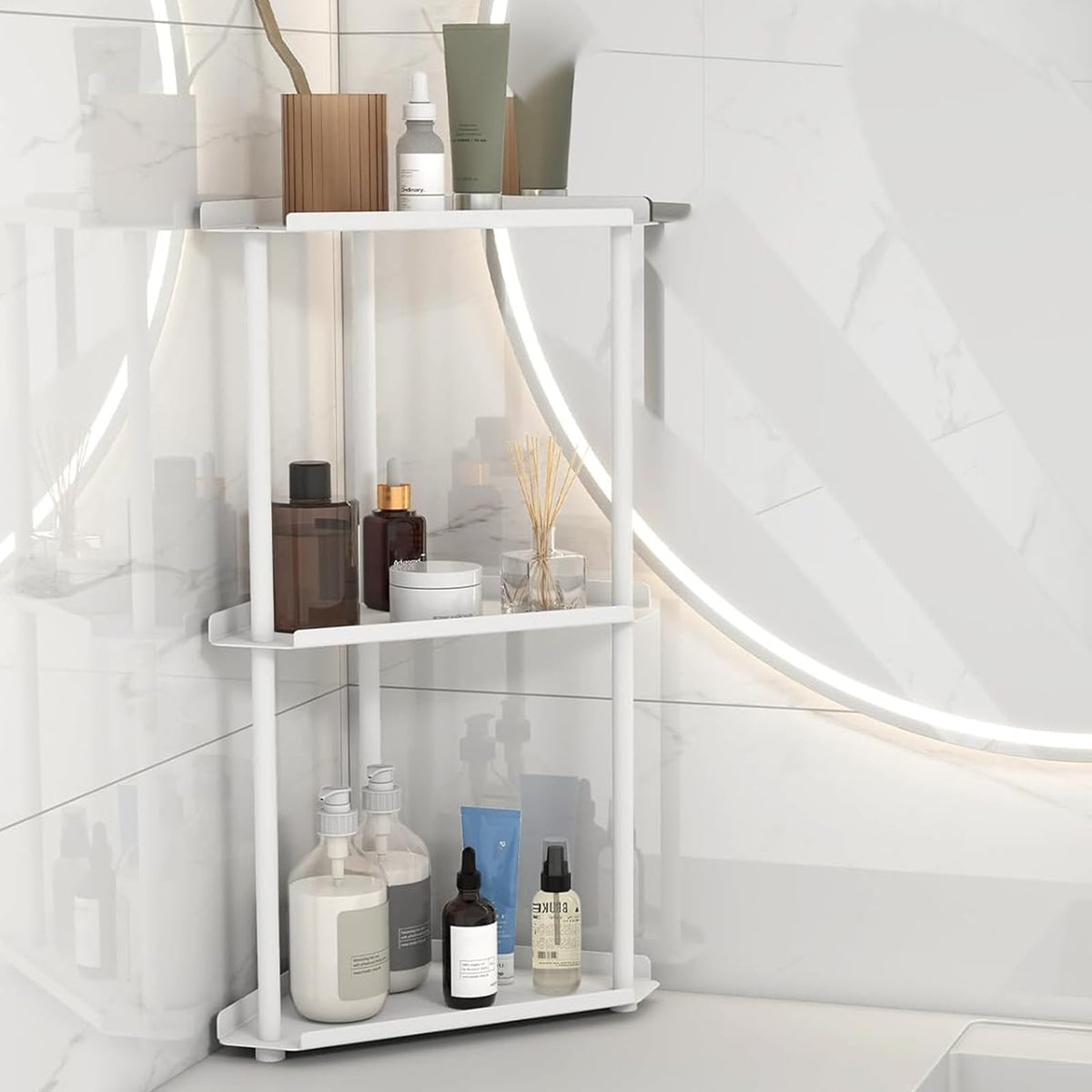 FLE Corner Bathroom Counter Organizer, Bathroom Organizer Countertop Black