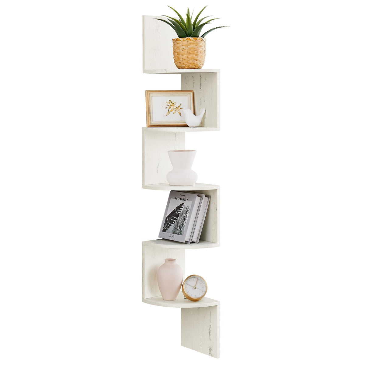 VASAGLE Corner Shelf Wall Mount, 5-Tier Floating Corner Bookshelf