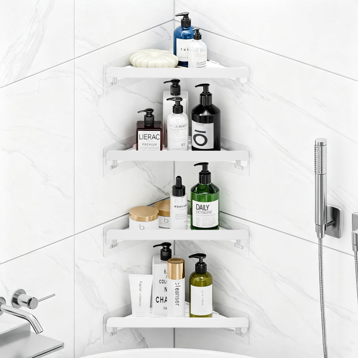 Fikoksol Shower Caddy Storage, Triangle Corner Shelf with Adhesive Hook