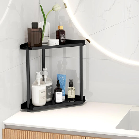 FLE Corner Bathroom Counter Organizer, Bathroom Organizer Countertop Black