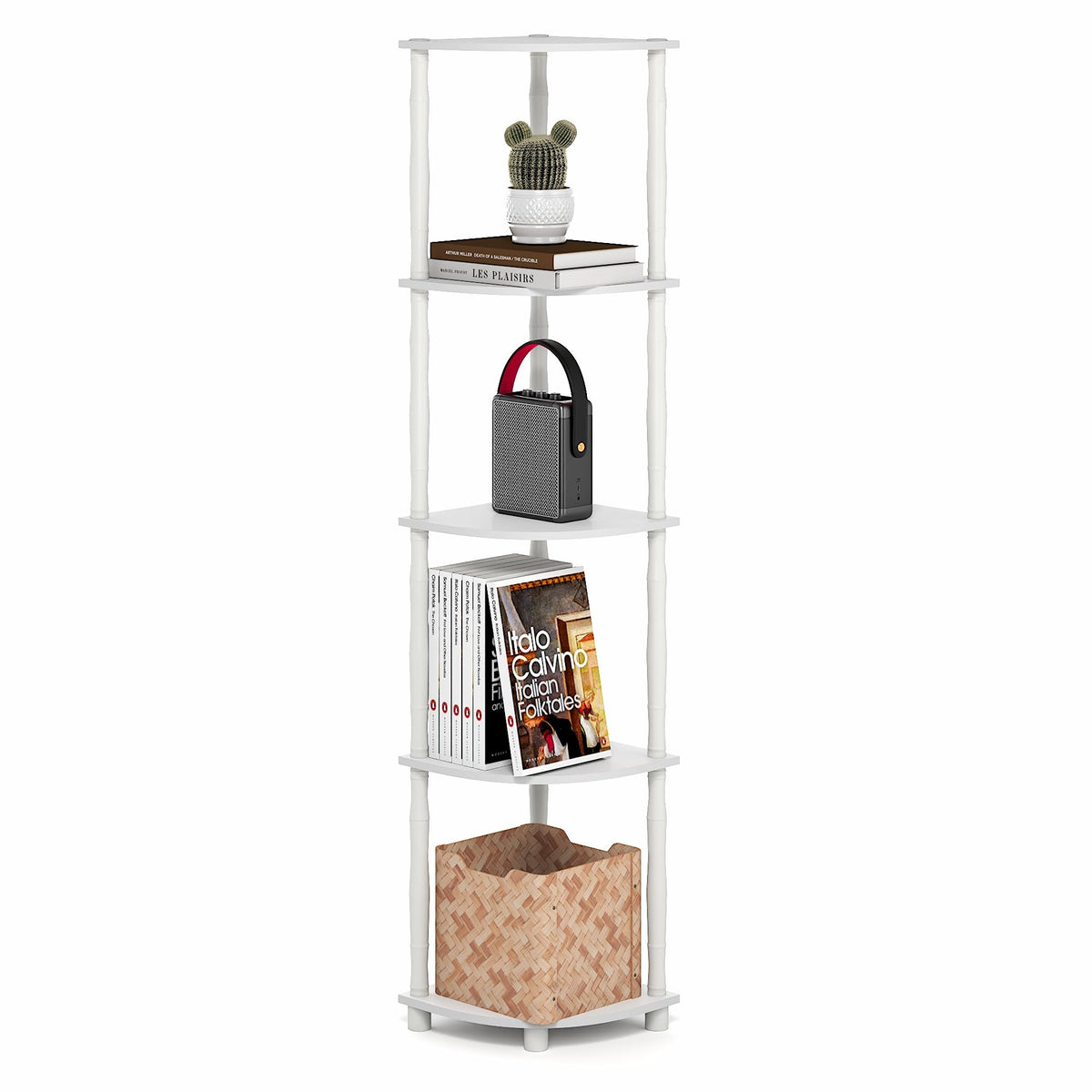 Furinno Turn-N-Tube Corner Shelf, 5-Tier Corner Bookshelf, Open Storage Shelves, for Organization and Storage, Living Room, Home Office, Garage, Bedroom, Black Espresso