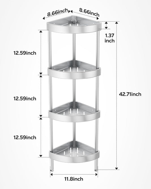 Nieifi 4 Tier Aluminum Corner Shower Caddy Standing Rustproof-Silver