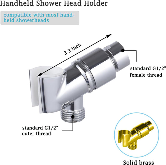 All Metal Handheld Shower Head Holder, Adjustable Shower Wand Holder with Brass Pivot Ball,Shower Arm Holder Mount for Connecting Shower Arm and Shower Hose,Chrome