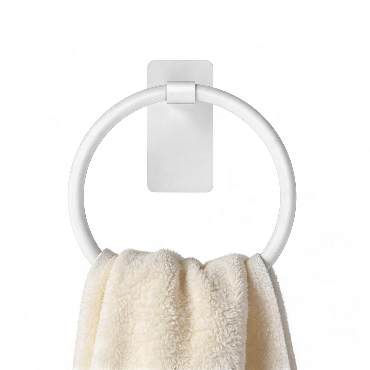 STWWO Hand Towel Holder for Bathroom, Adhesive Round Towel Ring, Black