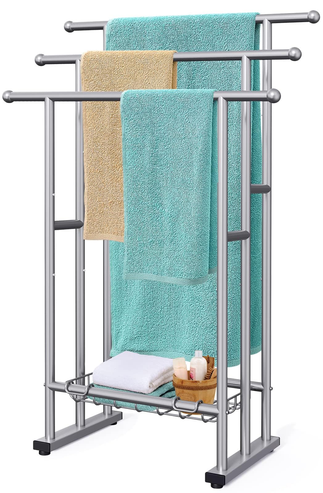 Kayfia 40'' Freestanding 3 Tier Alloy Steel Towel Rack with Storage Basket