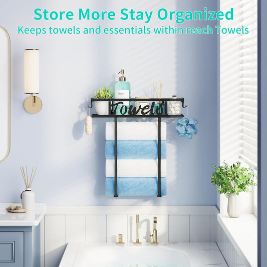 HapiRm Wall Mounted Towel Rack for Bathroom, Towel Storage for Above Toilet