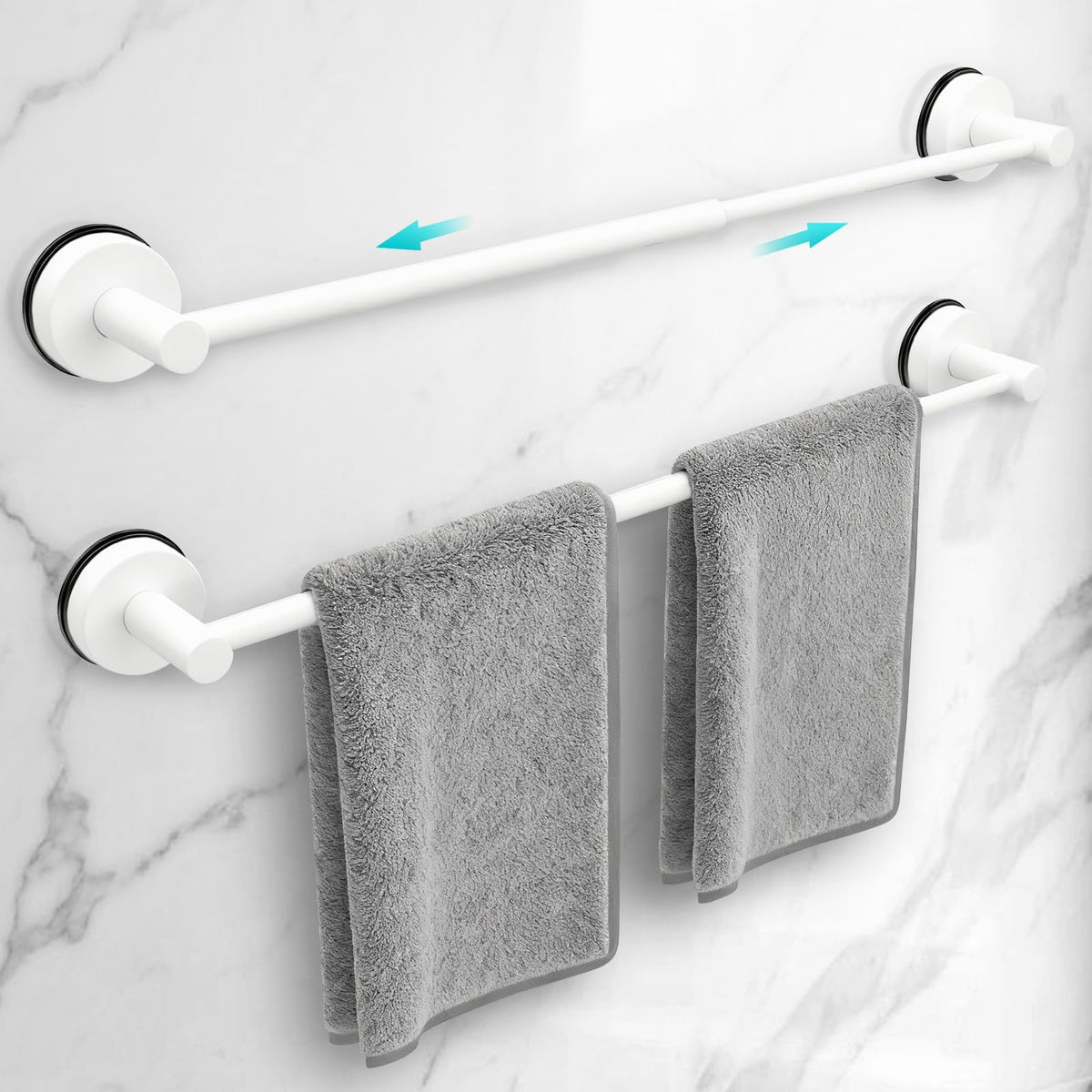 Adjustable Suction Cup Towel Bar for Bathroom Wall,14.6Inch~24 Inch Towel Racks for Bathroom,Stainless Steel Bath Towel Holder for Shower(Brushed Silver)