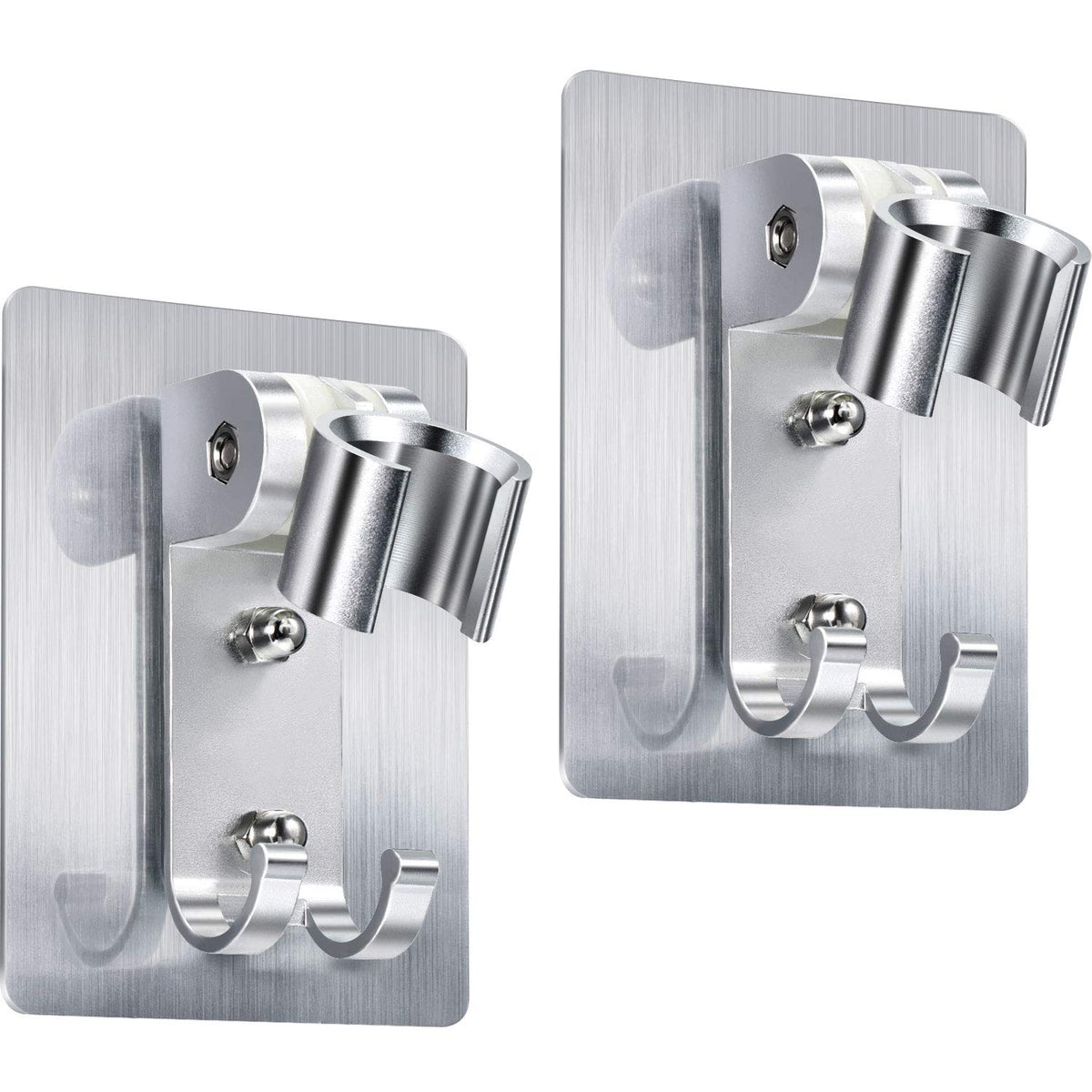 Chengu 2 Pack Shower Head Holder Strong Adhesive Shower Head Wall Mounting Bracket Adjustable Wand Holder with 2 Hanger Hooks No Drill Need(2 Pack)