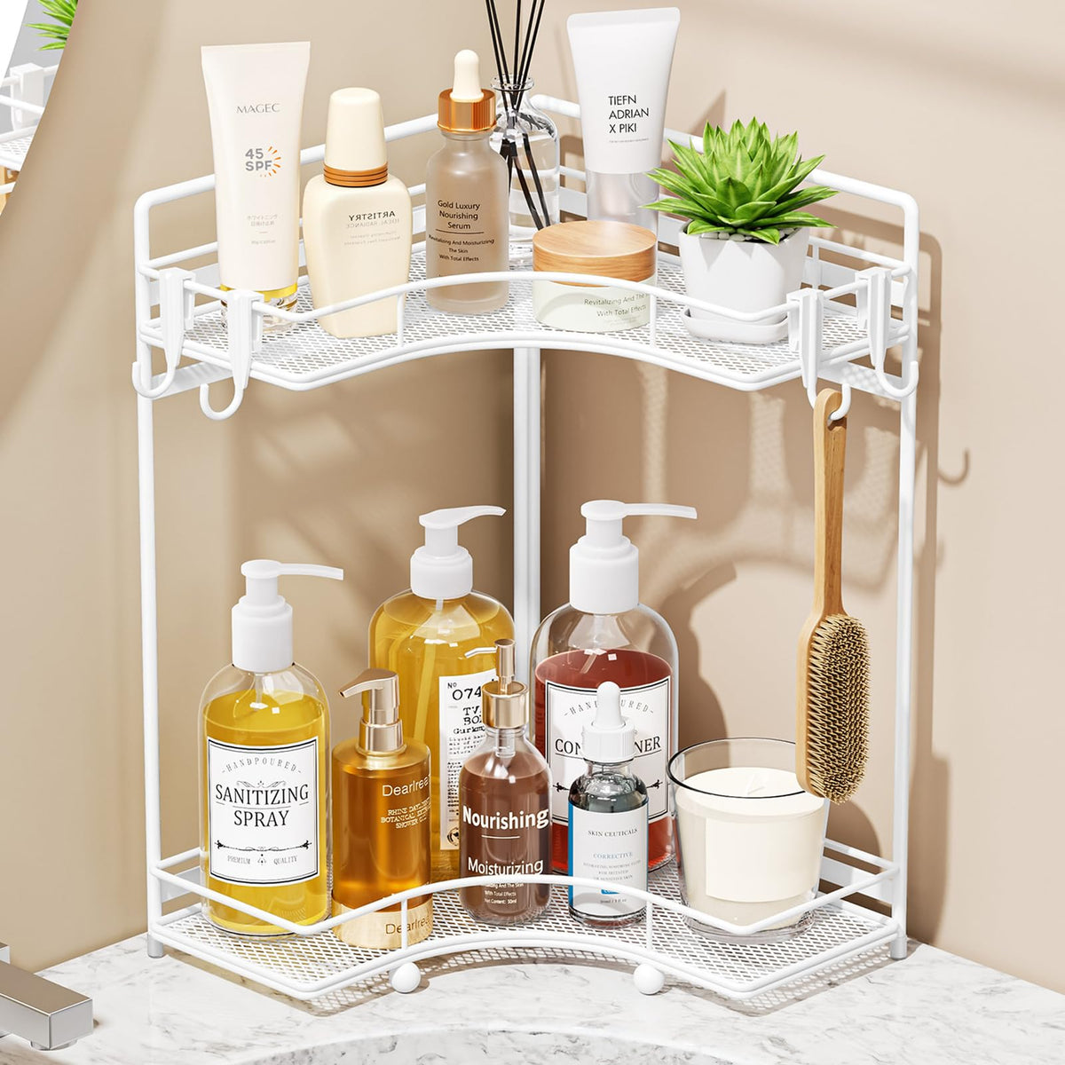 VITVITI 2 Tier Bathroom Counter Organizer Corner Vanity Shelf Storage Black