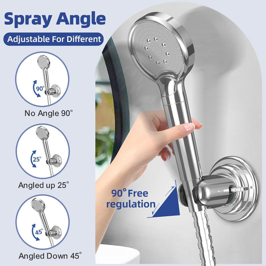 Shower Head Holder Wall Mount: Handheld Suction Cup Shower Holder, Adjustable No Drill Bathroom Wall Mount for Tile/Glass (Chrome)