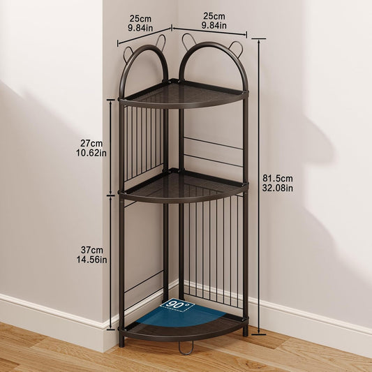 Corner Bathroom Shelf Metal Short Corner Stand Shelf Black Small Bathroom Storage Corner Shelf Unit for Toilet Shower Room 3 Tier