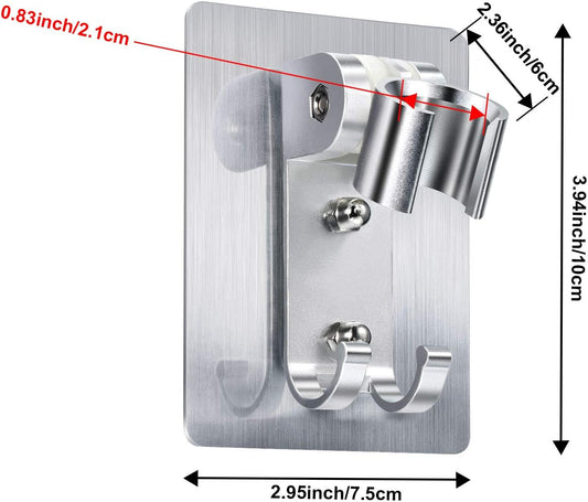 Chengu 2 Pack Shower Head Holder Strong Adhesive Shower Head Wall Mounting Bracket Adjustable Wand Holder with 2 Hanger Hooks No Drill Need(2 Pack)