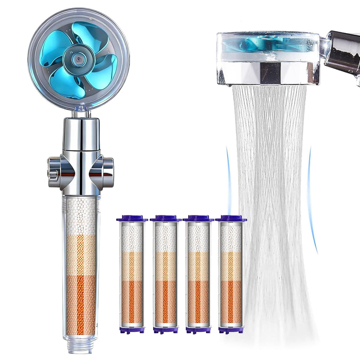 ANTOWER LED Shower Head with Handheld High Pressure Shower Heads Set with 79 Inch Shower Hose,Shower Holder,4 PP Cotton Filters,Turbo Fan Shower Water Temperature-Controlled One Key Pause Switch