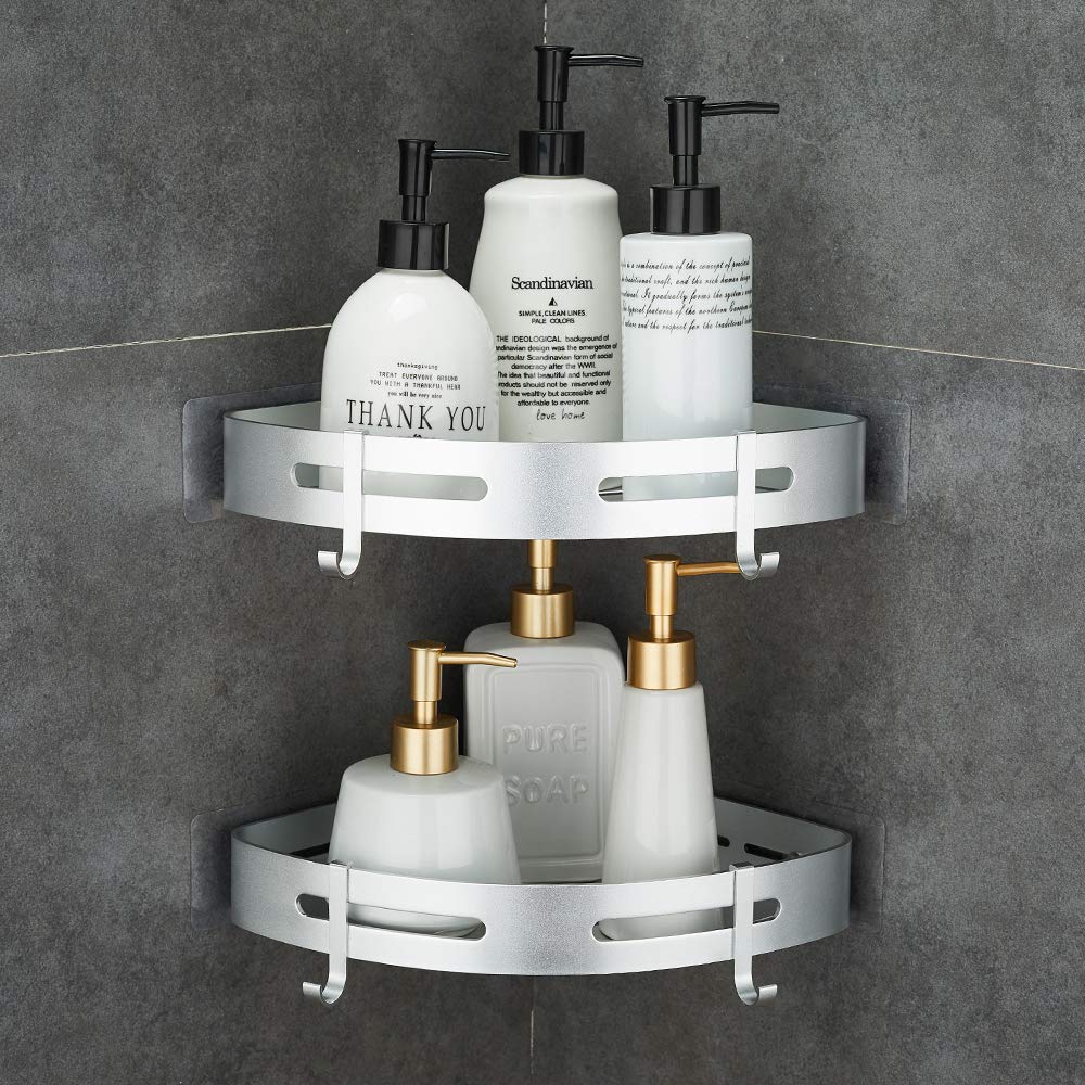Adhesive Corner Shelf Bathroom Shower Caddy Organizer for Kitchen Toilet No Drilling 2-Tier Bathroom Corner Shelves Shower Caddies