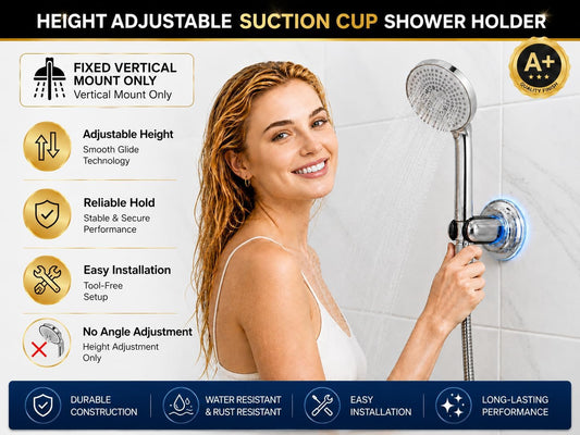 HOME&I Suction Cup Shower Head Holder for Handheld Shower–Includes 3M Adhesive Disc, No Drill, 3-Inch Vacuum Suction, Removable & Repositionable Vertical Wall Mount,Waterproof ABS,Universal 22mm Slot