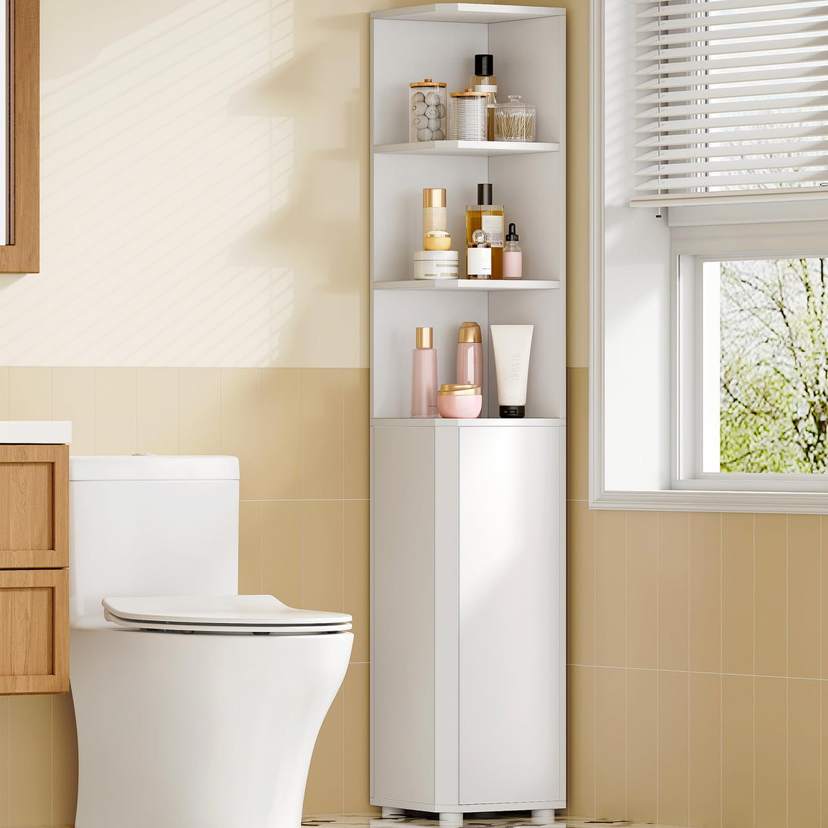 Hzuaneri Corner Cabinet, Tall Bathroom Corner Cabinet with Doors
