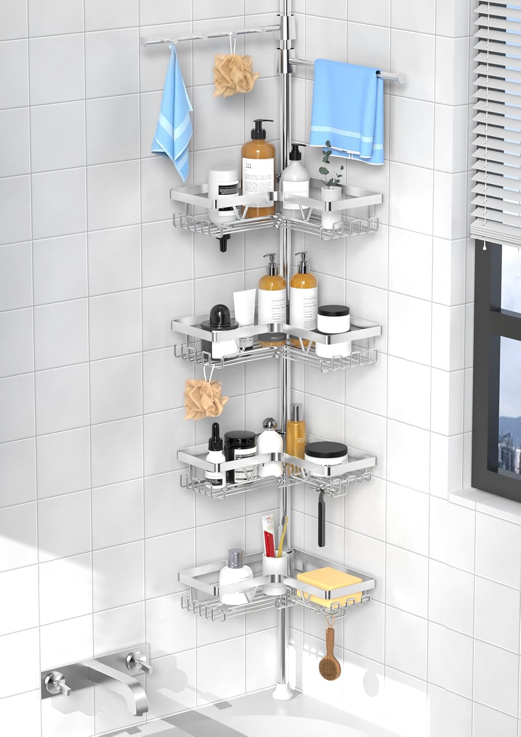 KEGII 4-Tier Corner Shower Caddy Tension Pole, Bathroom Shelf, Bronze