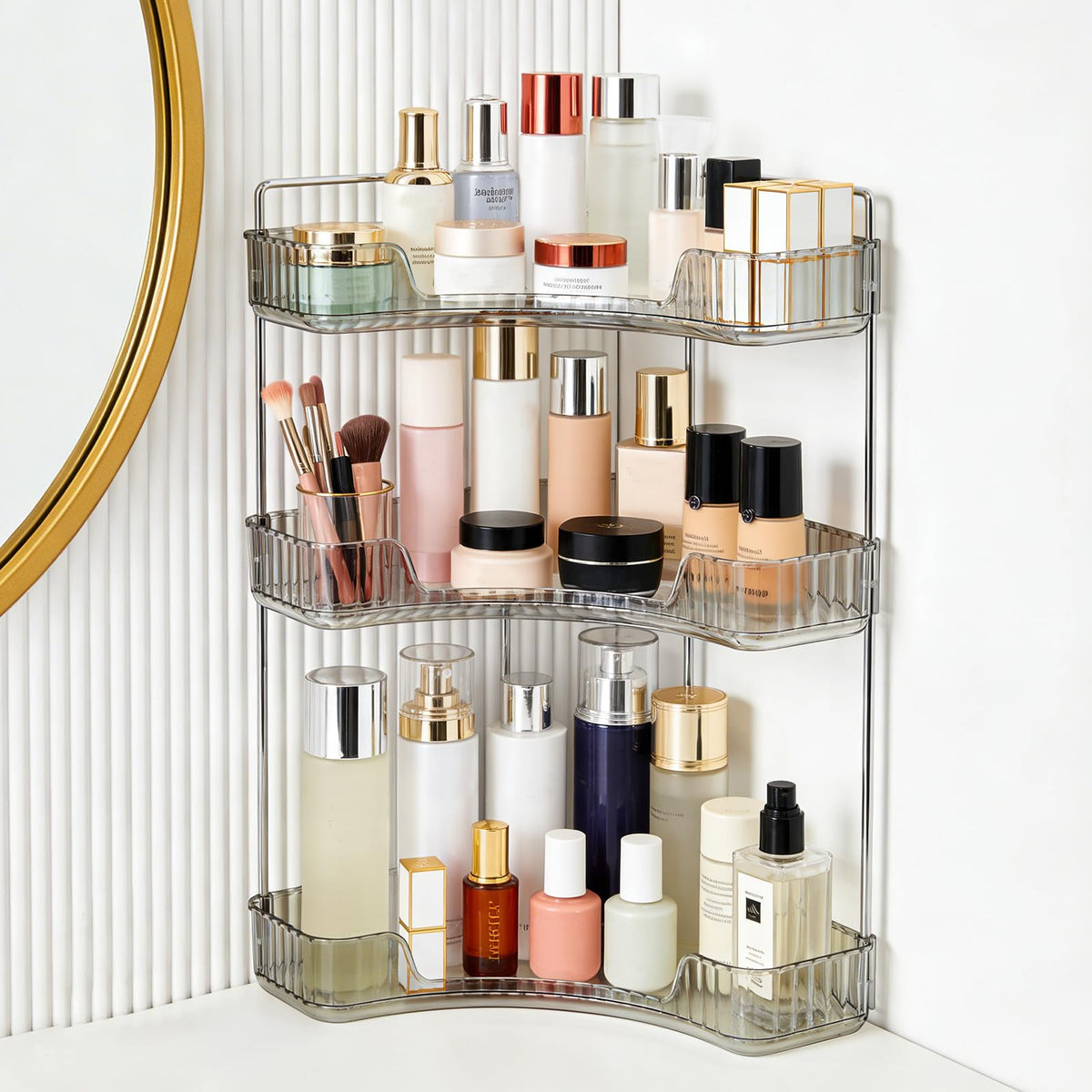 Goderewild Corner Bathroom Counter Organizer, 2-Tier Vanity Tray Shelf