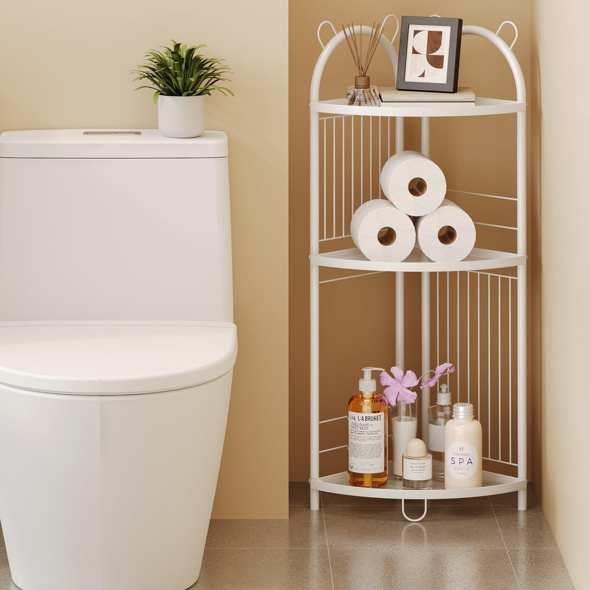 Corner Bathroom Shelf Metal Short Corner Stand Shelf Black Small Bathroom Storage Corner Shelf Unit for Toilet Shower Room 3 Tier