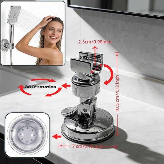 Adjustable Shower Head Holder with Vacuum Suction Cup | No Drill Removable Wall Mount for Handheld Shower | 360° Rotation & Angle Adjustable Bathroom Organizer | Chrome ABS Plastic (Silver)