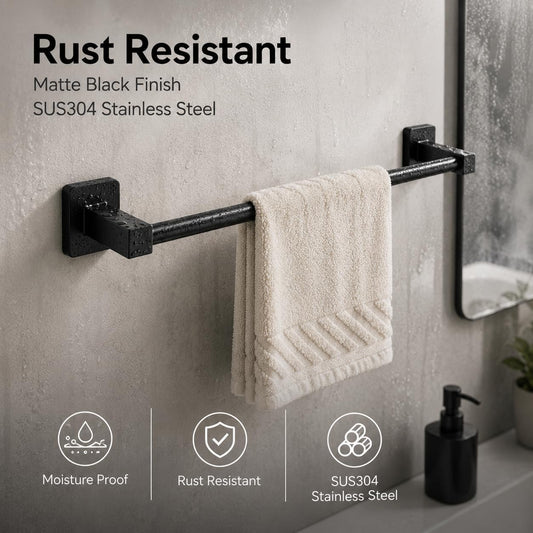 Matte Black Bathroom Hardware Set 4 Pieces,Towel Bar Set Stainless Steel Wall Mounted, Includes 16In Hand Towel Bar, Towel Ring, Robe Towel Hooks,Toilet Paper Holder, Bathroom Towel Rack Set