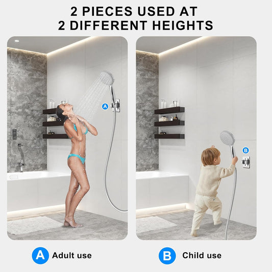 MAYYAYA Shower Head Holder, Silver Adhesive Wall Mounted, Adjustable Angle