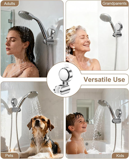 JOTPE Suction Cup Shower Head Holder, Adjustable No Drill Wall Mount Silver