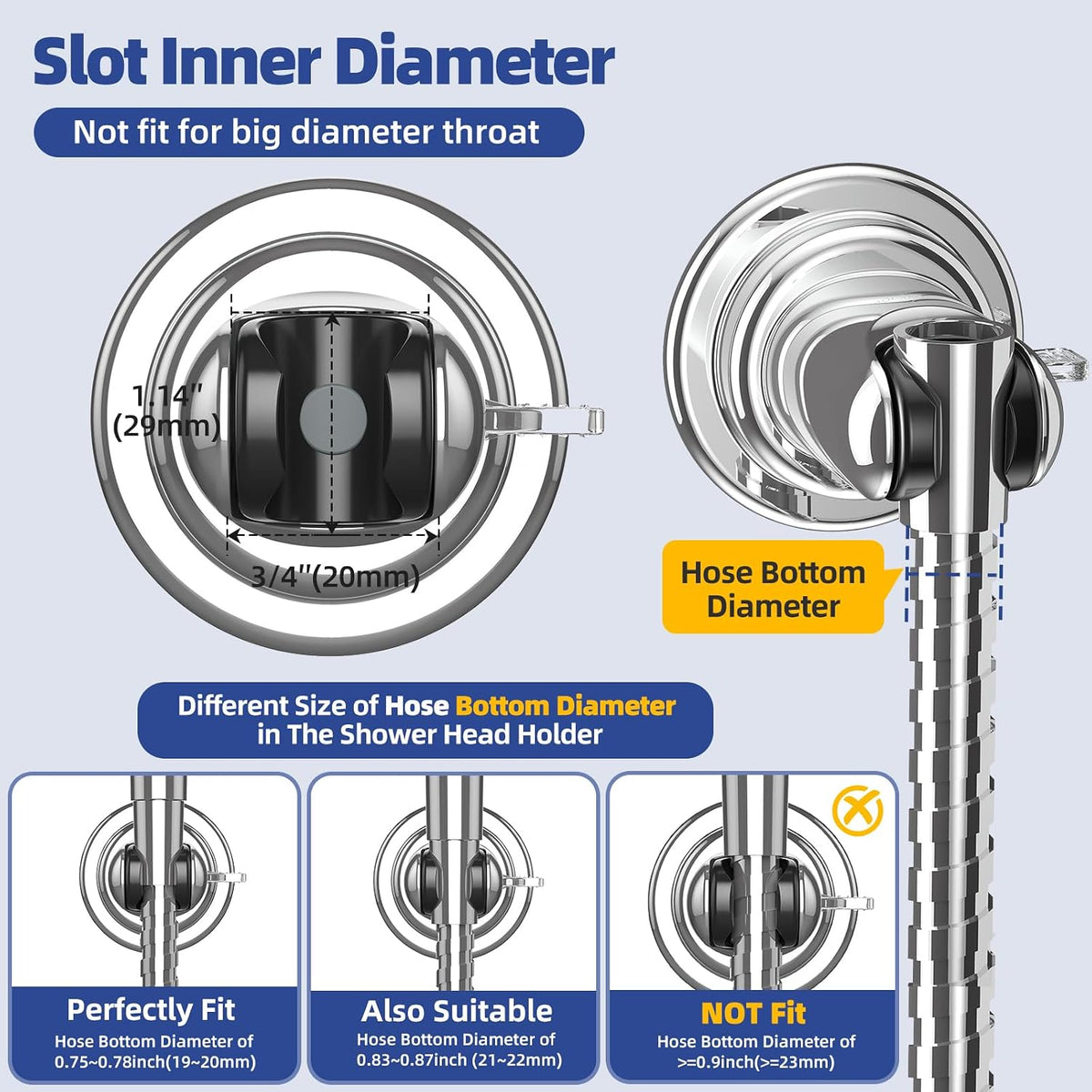 Shower Head Holder Wall Mount: Handheld Suction Cup Shower Holder, Adjustable No Drill Bathroom Wall Mount for Tile/Glass (Chrome)