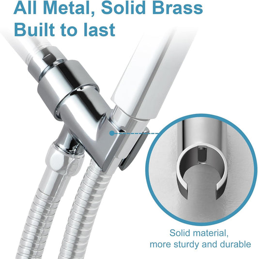 OFFO Shower Head Holder All Metal for Handheld Shower Head, Adjustable Shower Arm Mount with Solid Brass Pivot Ball, 1/2 in IPS Female Inlet and Male Outlet, Chrome