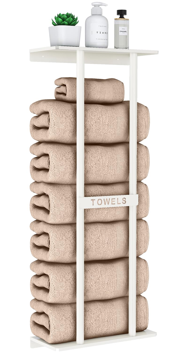 STWWO Bathroom Towel Storage for Bathroom, Wall Towel Rack for Rolled Towels, 30 inch Towel Holder Wall Mounted with Metal Shelf Can Holds 6 Large Towels, Brushed Nickel