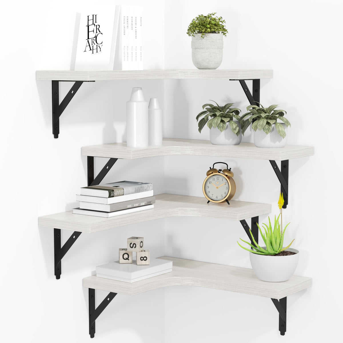 ROMGUAR CRAFT Corner Floating Shelves Wall Mounted Set of 4, Black