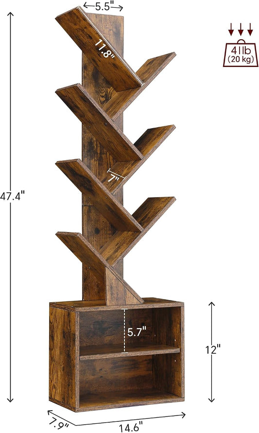 SUNMORY 6 Tier Tree Bookshelf, Tall Small Bookcase with Storage Cabinet
