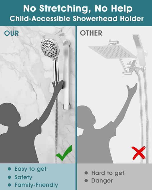 Height & Angle Adjustable Handheld Shower Head Holder, Metal Handheld Showerhead Holder, Hand Held Showerhead Holder Wall Mount, Strong Adhesive, No Drill, Suitable for Bathroom or RV, Chrome