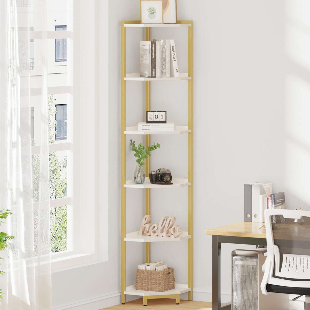 Hzuaneri Corner Shelf Stand 4-Tier Corner Bookshelf Storage Standing Shelf