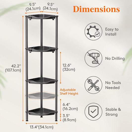 Lifewit 4 Tier Corner Shower Caddy with Hooks, Bathroom Organizer, Black