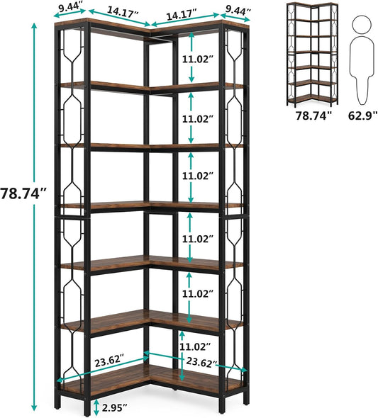 Tribesigns Corner Shelf, 7-Tier Industrial Corner Bookshelf and Bookcase