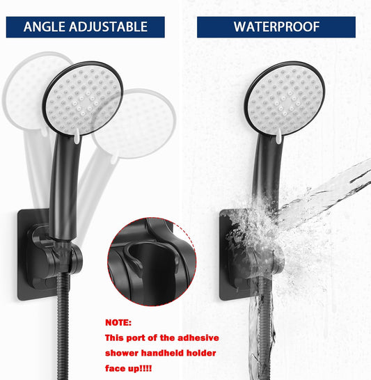 NearMoon Self Adhesive Shower Head Holder-Adjustable Handheld Shower Holder NO Drilling Wall Mount Waterproof (1 Pack, Matte Black)