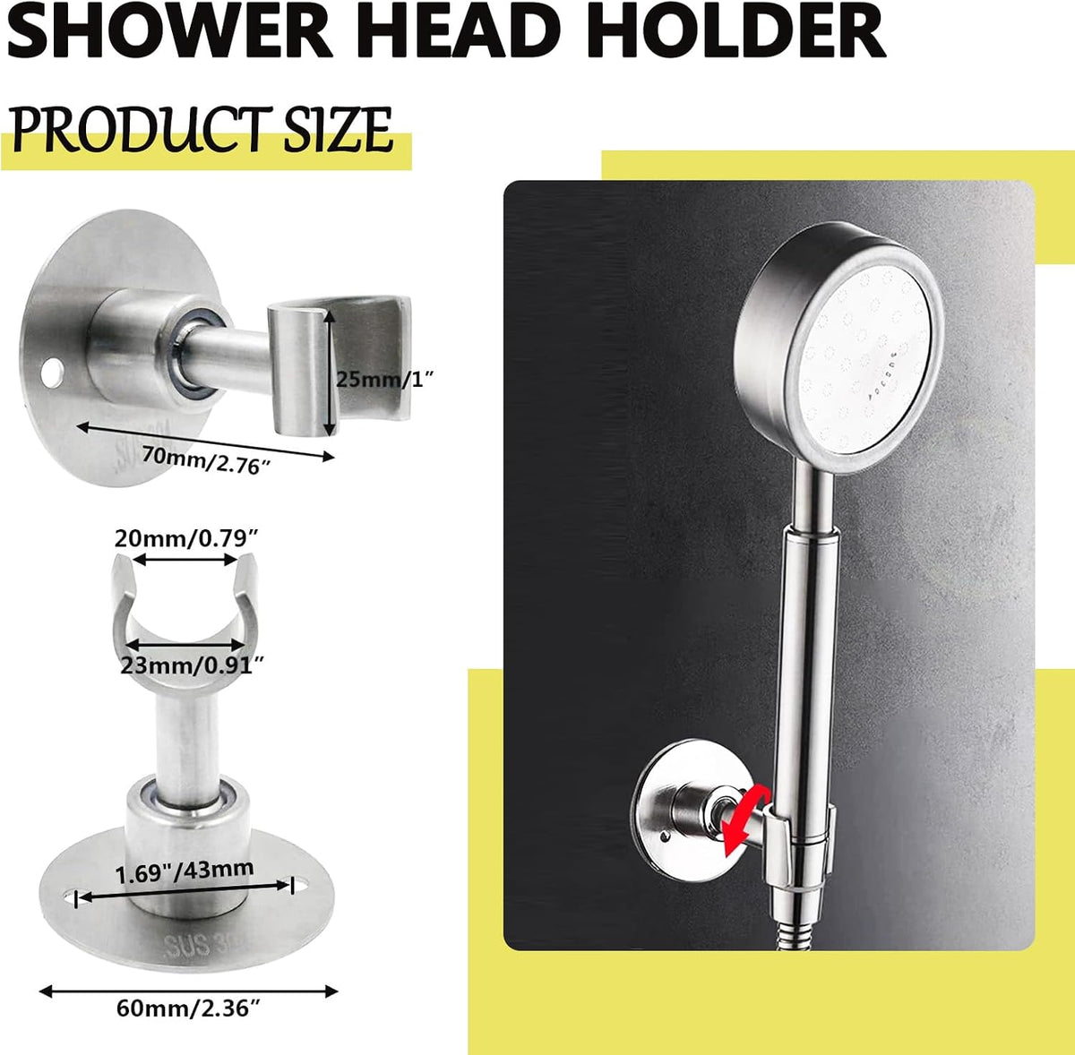 BokWin Stainless Steel Shower Head Holder, Brushed SUS 304