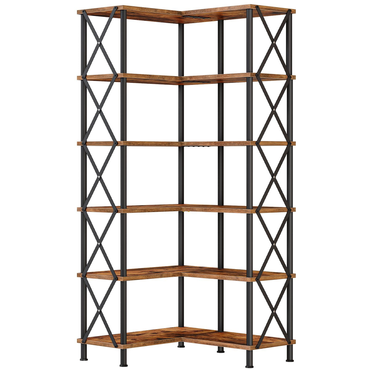 HOOBRO Corner Bookshelf, 5-Tier L-Shaped Bookcase, Industrial Open Display Shelf Tall Storage Organizer, Vertical Storage Rack, for Living Room, Home Office, Rustic Brown and Black BF60SJ01