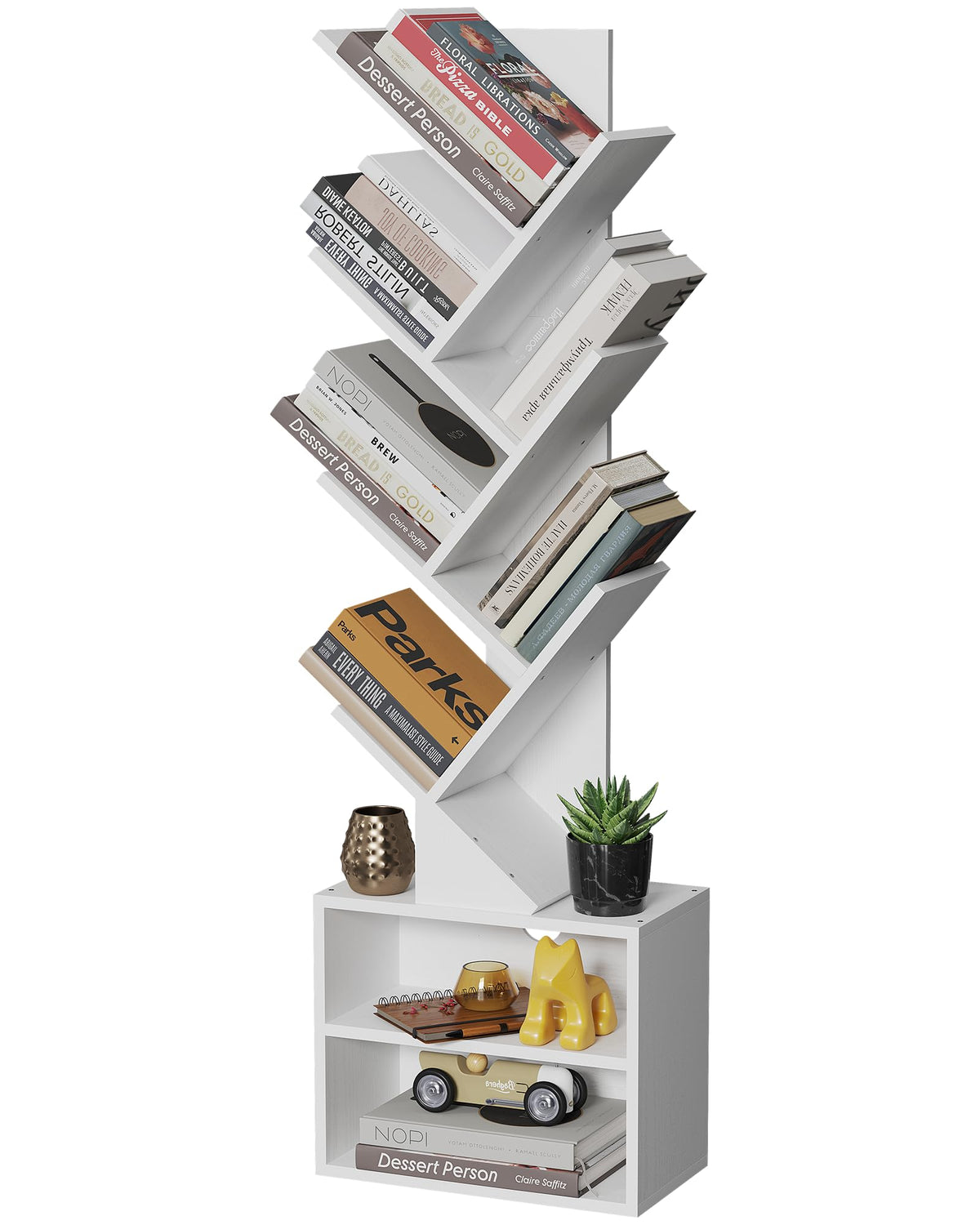 SUNMORY 6 Tier Tree Bookshelf, Tall Small Bookcase with Storage Cabinet