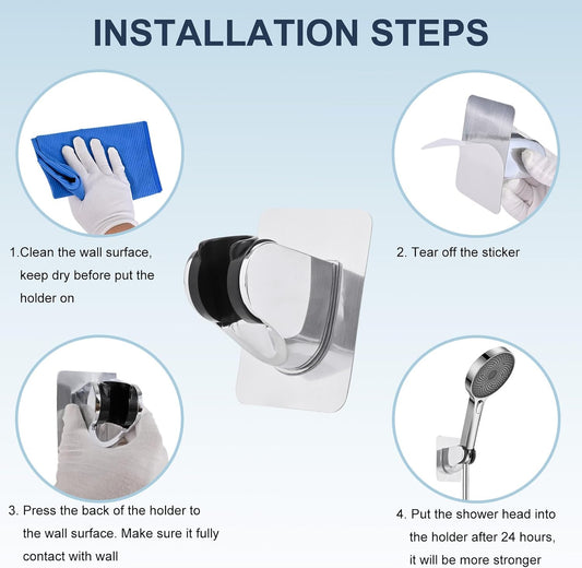 Shower Head Holder, Strong Adhesive and Waterproof Shower Head Holder Wall Mount, Adjustable Handheld Shower Head Holder, No Drilling and Use Conveniently