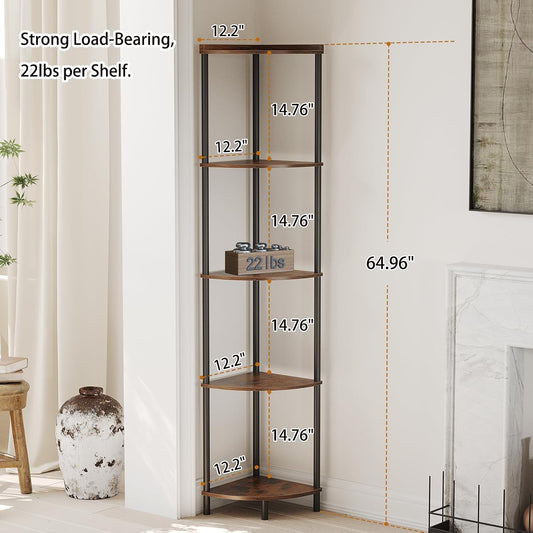 SUNMORY 5 Tier Corner Shelf, 65" Tall Corner Shelves for Living Room Decor