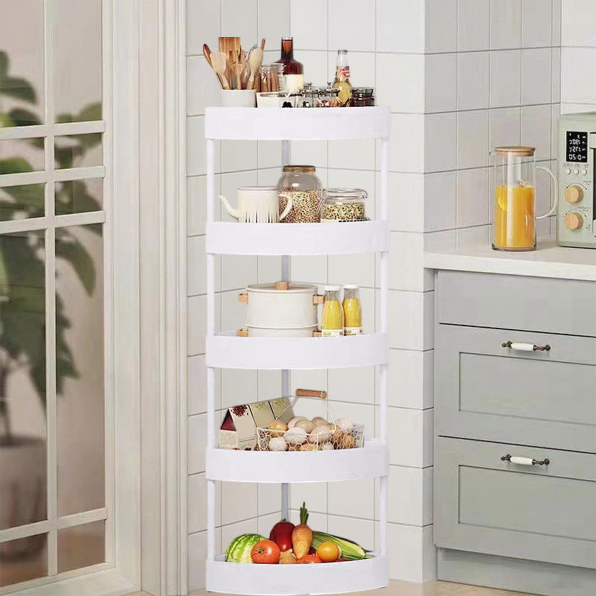 5-Tier Corner Storage Rack,Floor Standing Bathroom Organizer Shelf,Toilet Tripod Shelving Unit,Plastic Storage Rack for Kitchen,Living Room,and Bathroom,Sturdy Construction,Moisture-Resistant (BLACK)