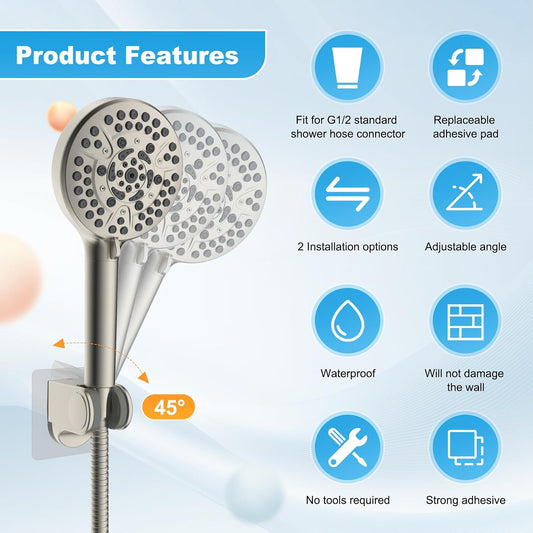 Hibbent 2 Pack Shower Head Holder, Strong Adhesive Shower Wand Holder